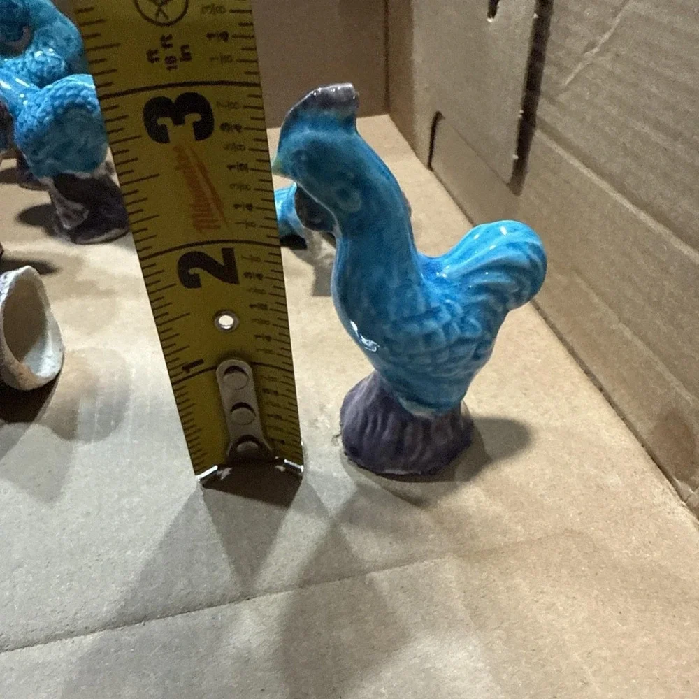 12 Vintage  Chinese Porcelain Blue Turquoise Purple Mud Rooster Figurine Chicken